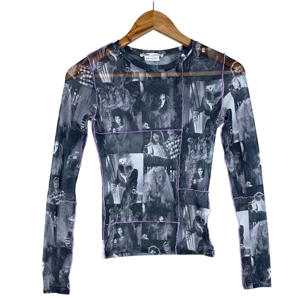 Pull & Bear X Beetlejuice Mesh Semi Sheer Top Small Rare Gothcore Movie Promo